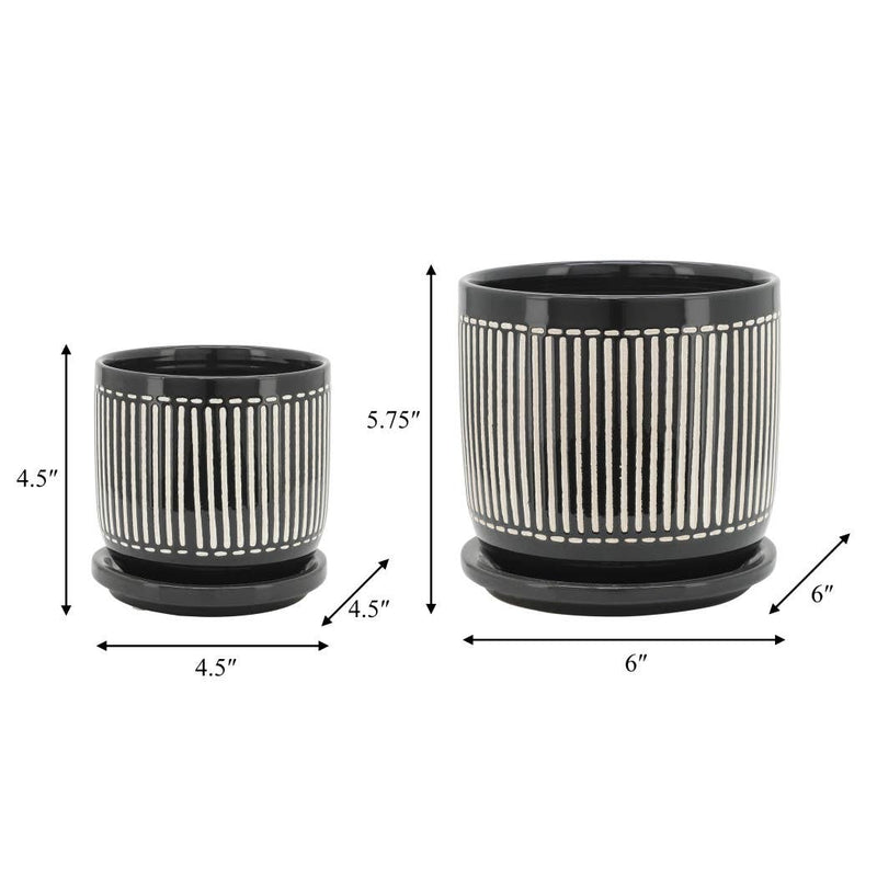 Ceramic Lines Saucer Planter | 4.5in-6in.