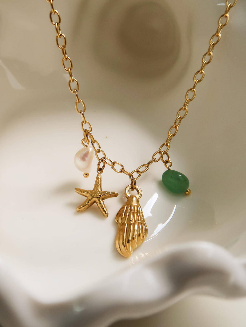 Bonbon|  Pearl and Shell Charm Necklace . Non-Tarnish