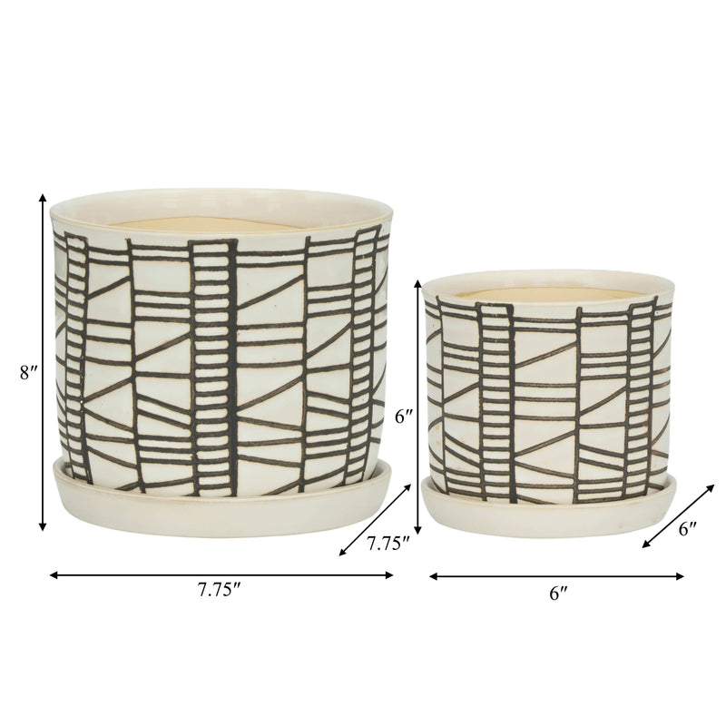 Ceramic Geometric Saucer Planters | 6in - 8in