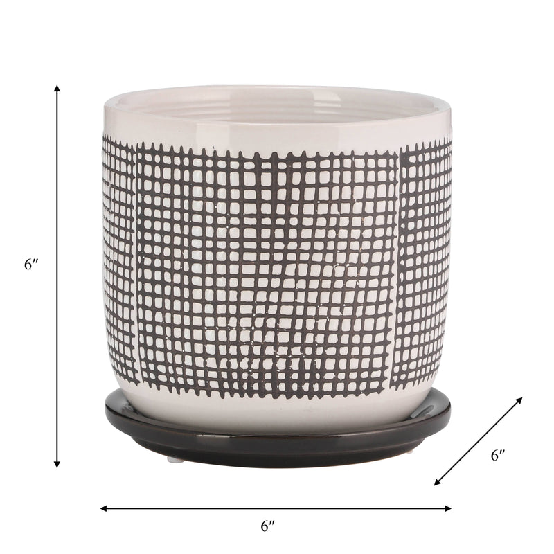 Ceramic Mesh Design Planter Pot with Saucer | 6 in.