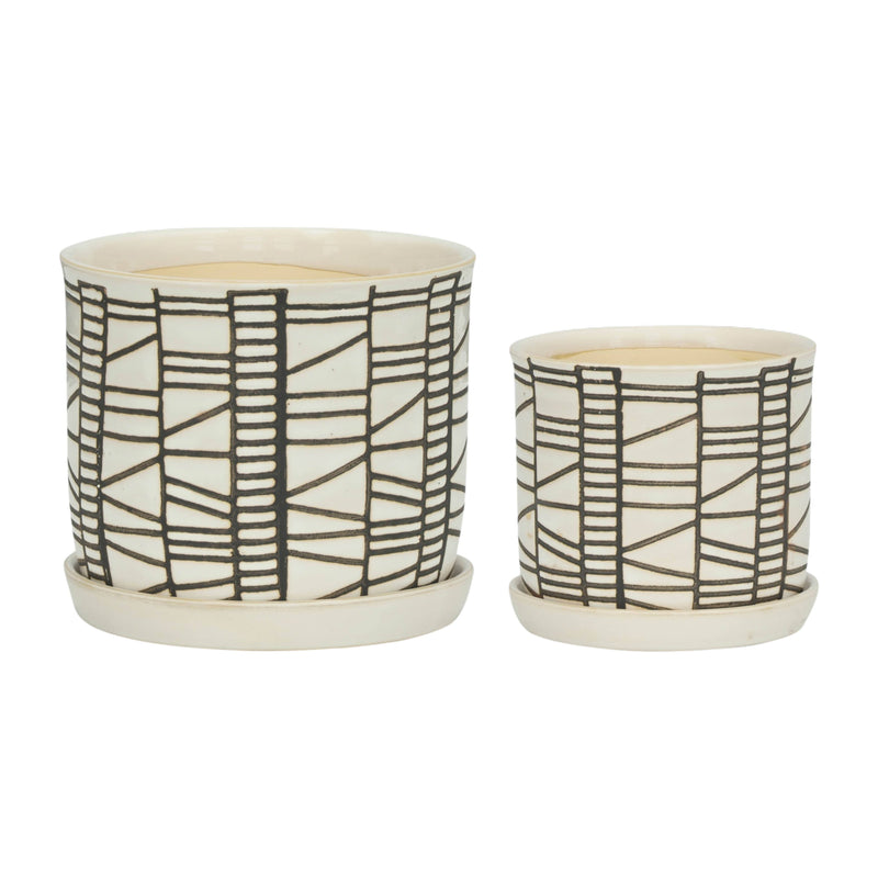 Ceramic Geometric Saucer Planters | 6in - 8in