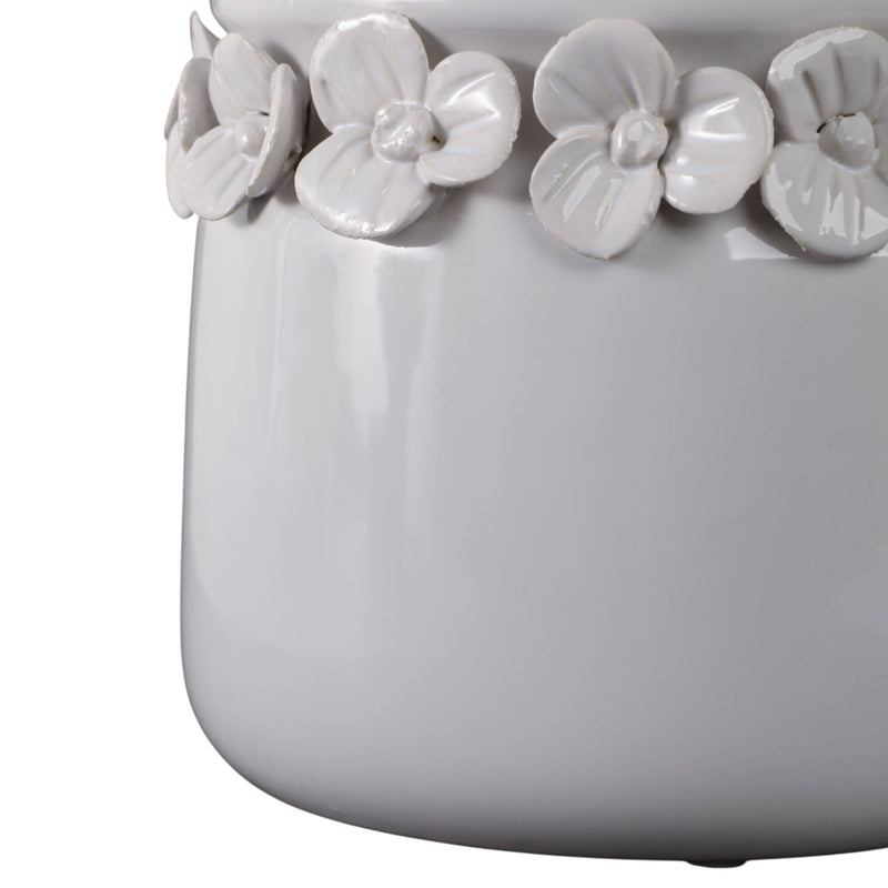 Ceramic Round Floral Applique Planter | 6 in.