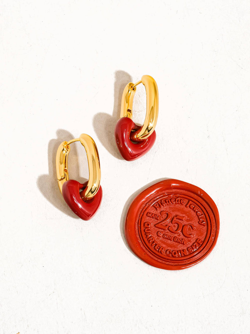 Lilou | Gold Red Heart Chain Earring