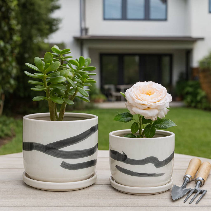 Ceramic Streak Saucer Planters | 5in - 6in