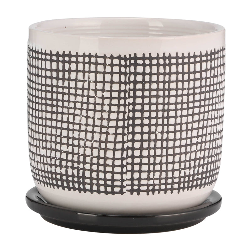 Ceramic Mesh Design Planter Pot with Saucer | 6 in.