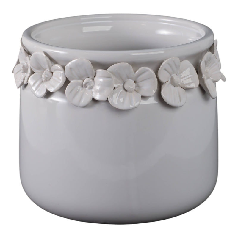 Ceramic Round Floral Applique Planter | 6 in.