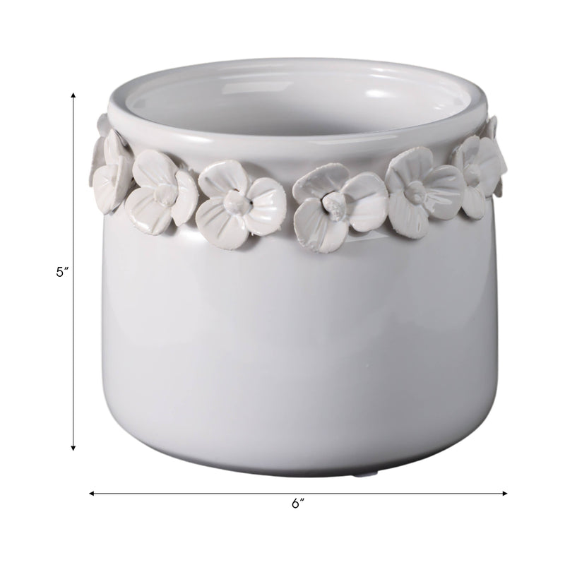 Ceramic Round Floral Applique Planter | 6 in.