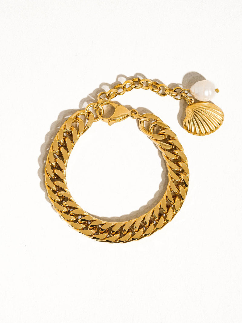 Tossa|  Gold Non-Tarnish Shell Pearl Chain Bracelet