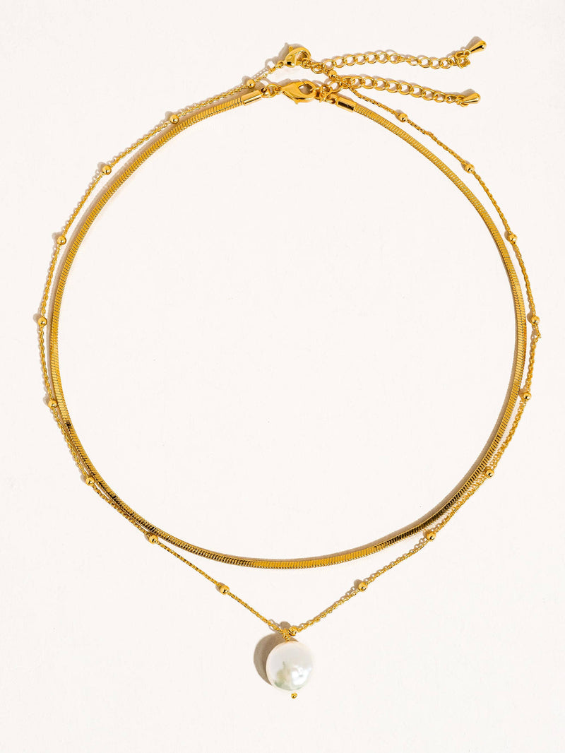 Bindi | Layered Pearl Chain Necklace . Non-Tarnish
