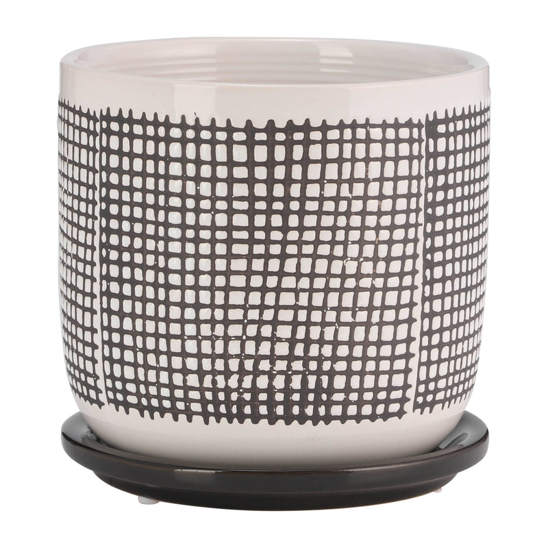 Ceramic Mesh Design Planter Pot with Saucer | 6 in.