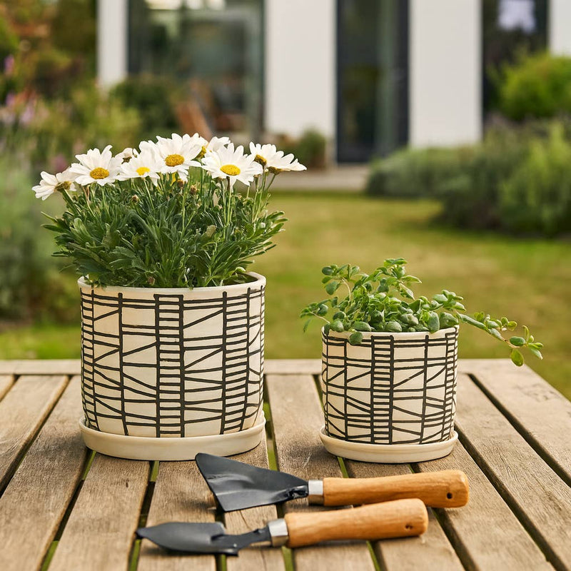 Ceramic Geometric Saucer Planters | 6in - 8in