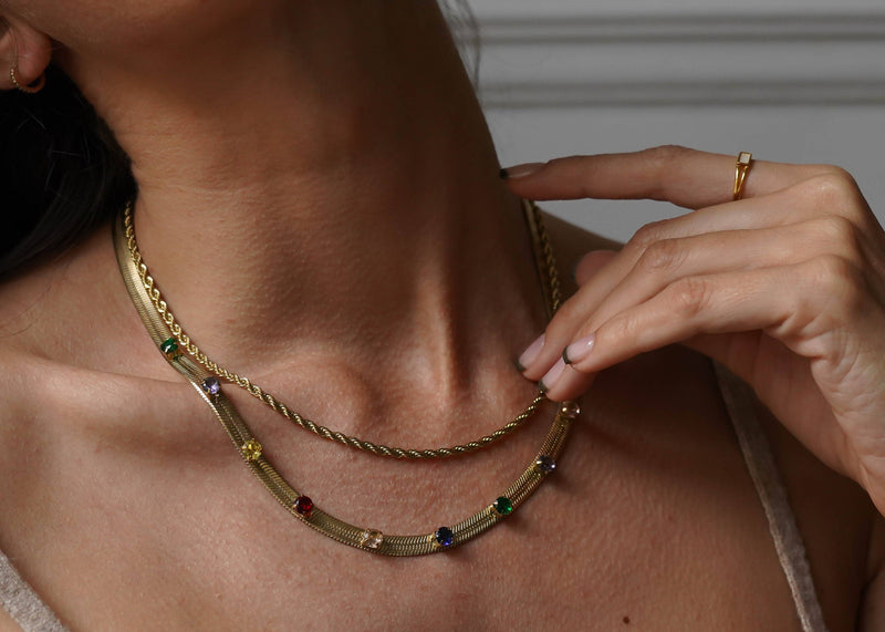 Gracia l Double Chain Necklace . Non-Tarnish