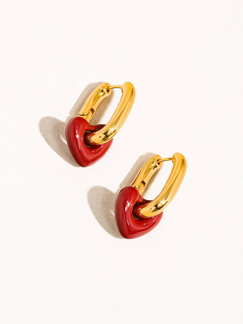 Lilou | Gold Red Heart Chain Earring