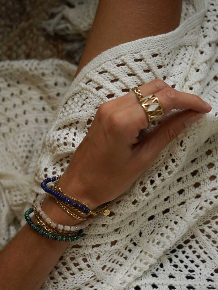 Malia|3-Row.Natural Stone Malachite Chain