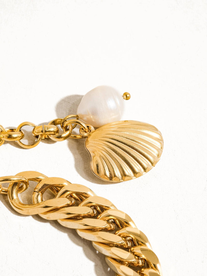 Tossa|  Gold Non-Tarnish Shell Pearl Chain Bracelet