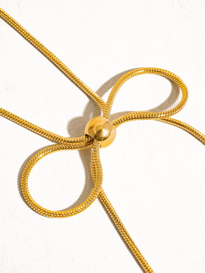 Wildrose| Bow Chain Necklace . Gold Non- Tarnish