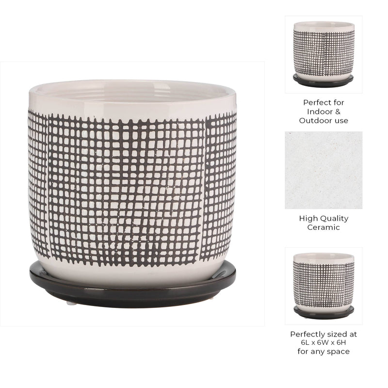 Ceramic Mesh Design Planter Pot with Saucer | 6 in.