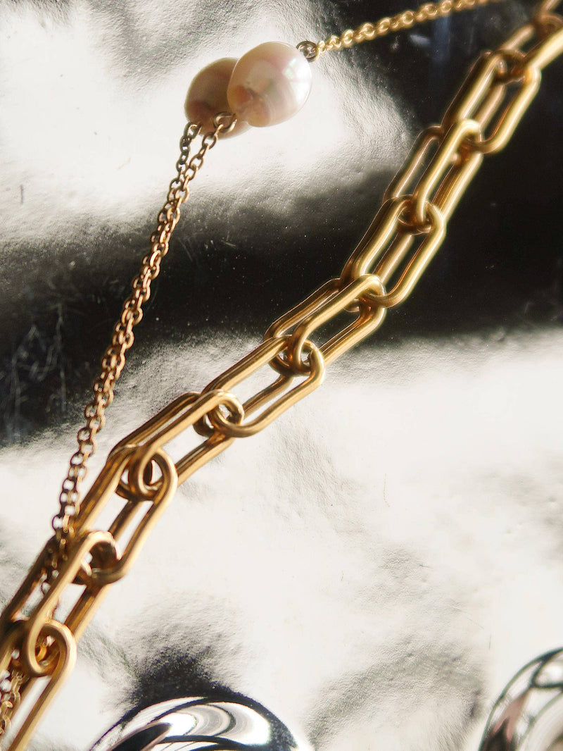 Aether | Gold Stacked Chain Pearl