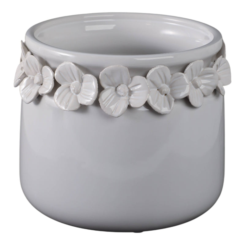 Ceramic Round Floral Applique Planter | 6 in.
