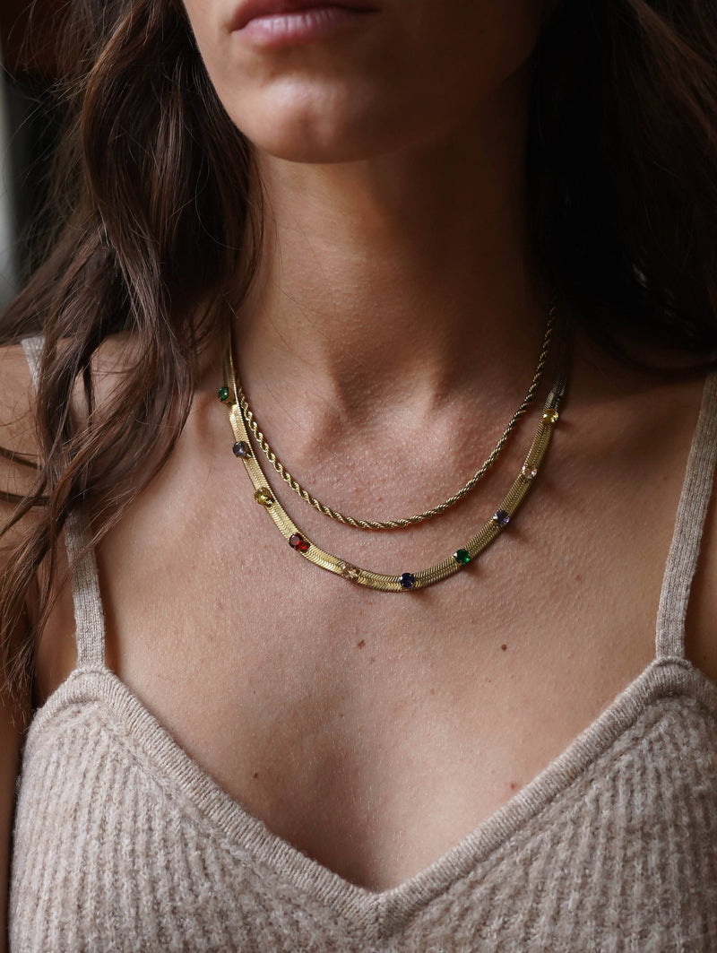 Gracia l Double Chain Necklace . Non-Tarnish