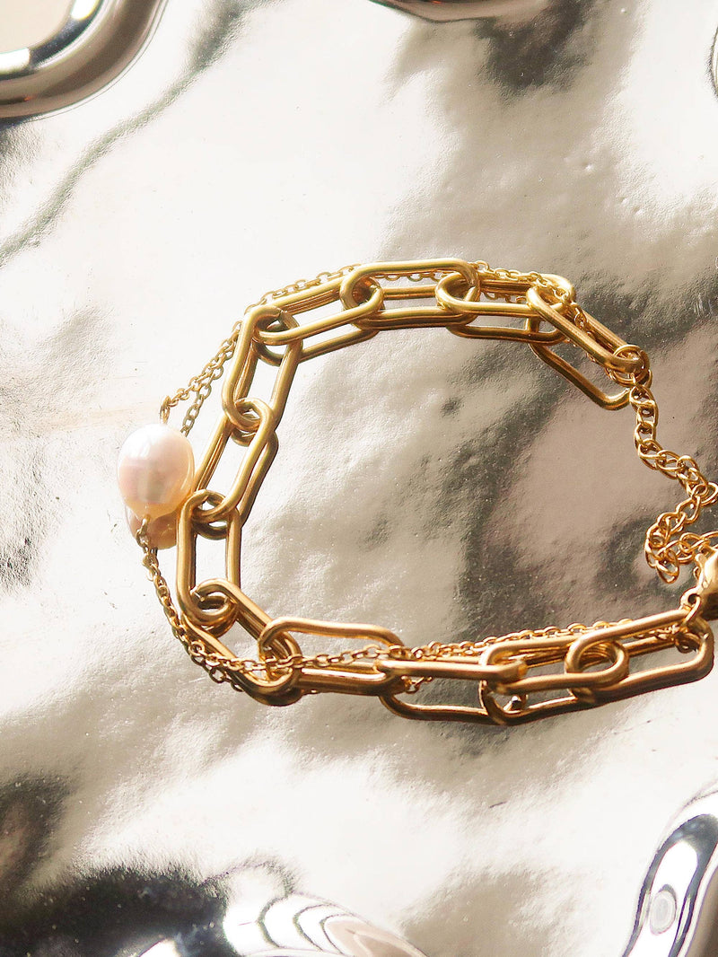 Aether | Gold Stacked Chain Pearl
