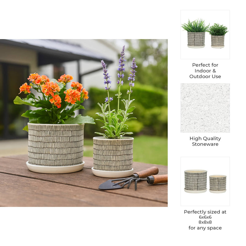 Ceramic Line Saucer Planter Pot| 6in - 7.5in