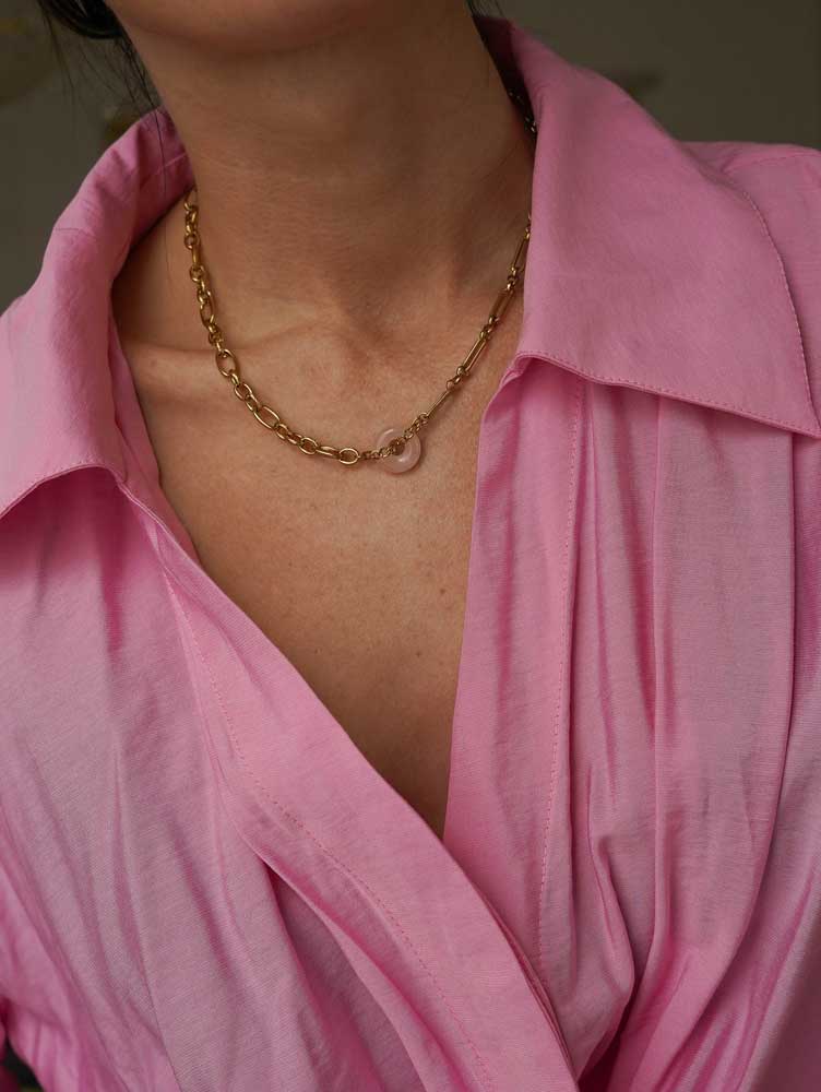 Mara | Necklace with Rose Quartz . Non-Tarnish