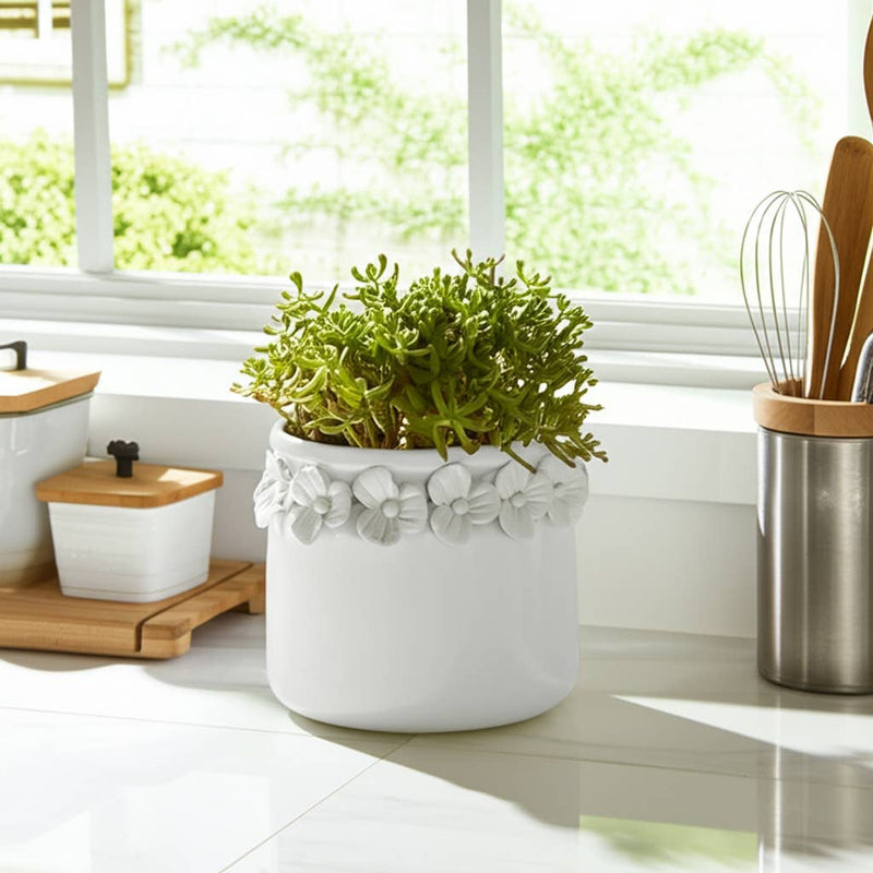 Ceramic Round Floral Applique Planter | 6 in.