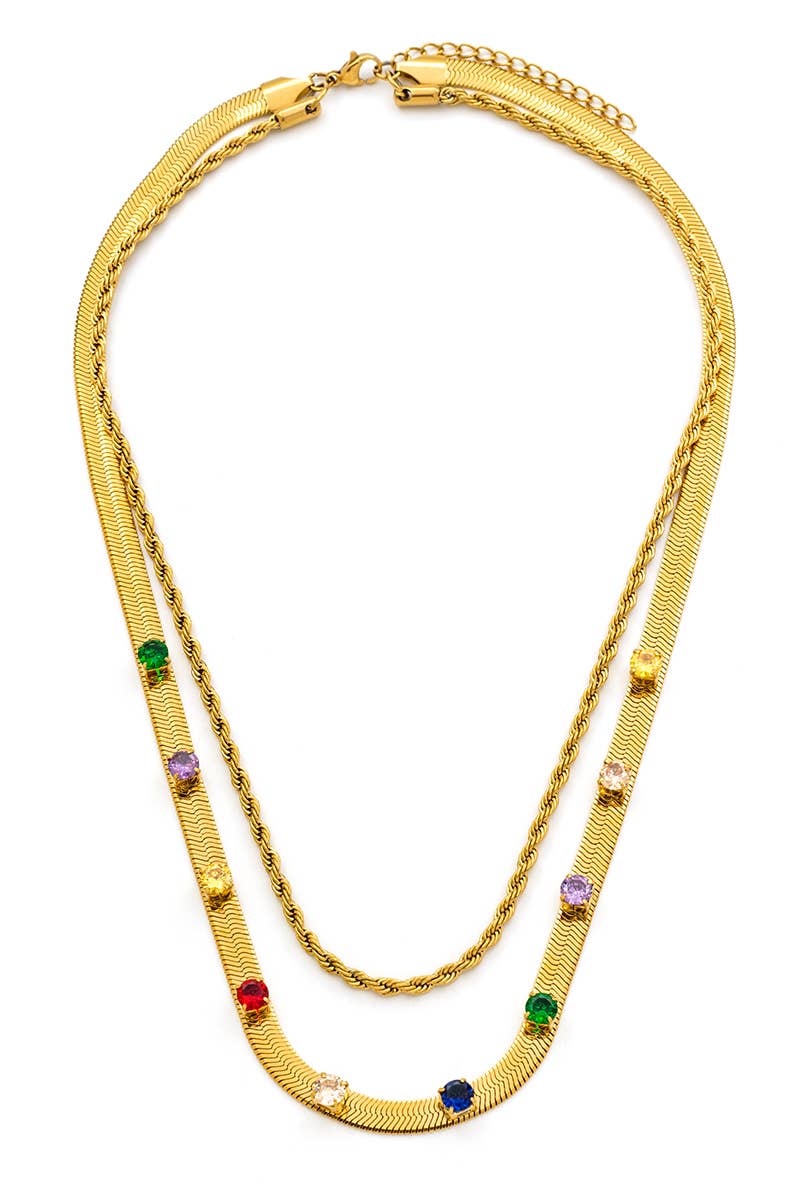 Gracia l Double Chain Necklace . Non-Tarnish