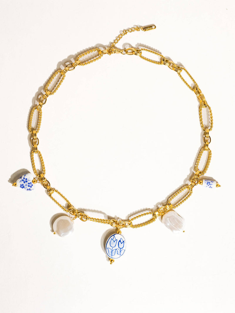 Riela Yun |  Ceramic Floral Chain. Gold Non-Tarnish