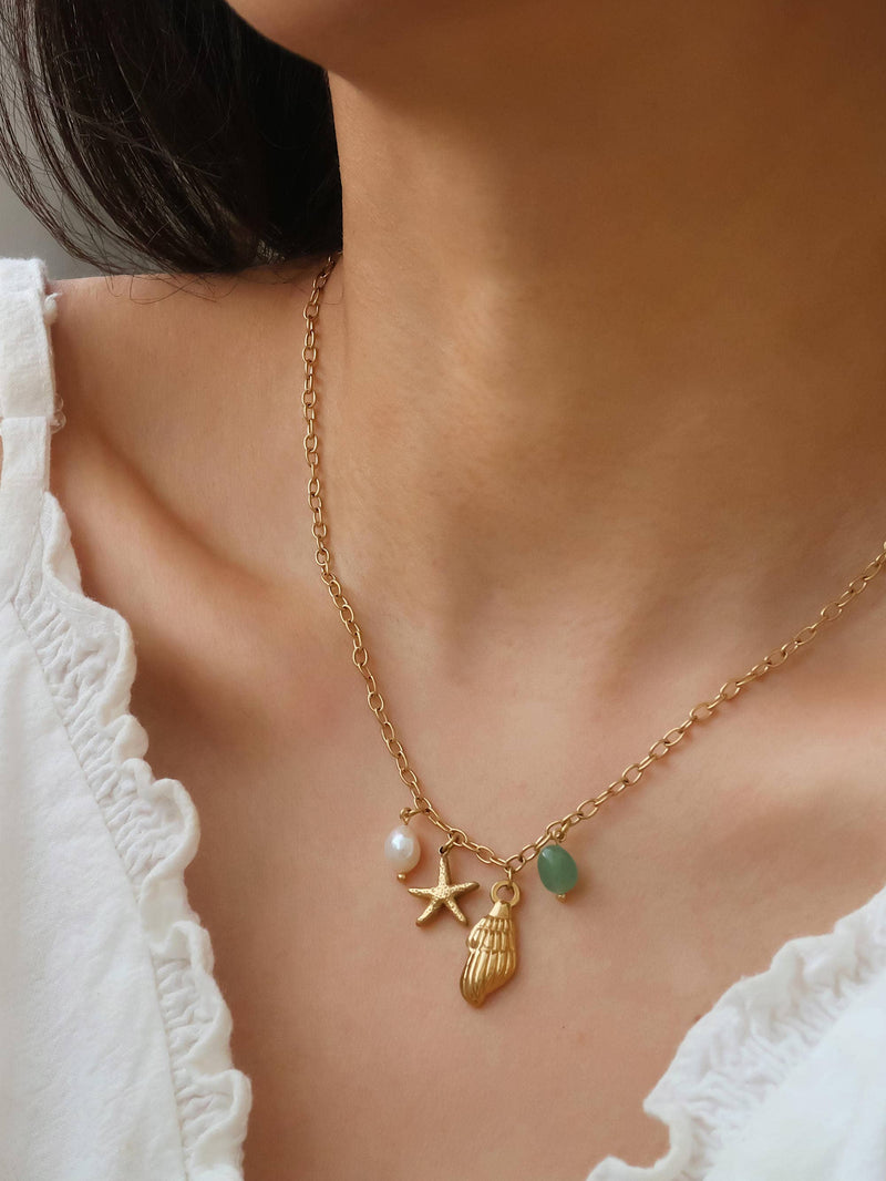 Bonbon|  Pearl and Shell Charm Necklace . Non-Tarnish
