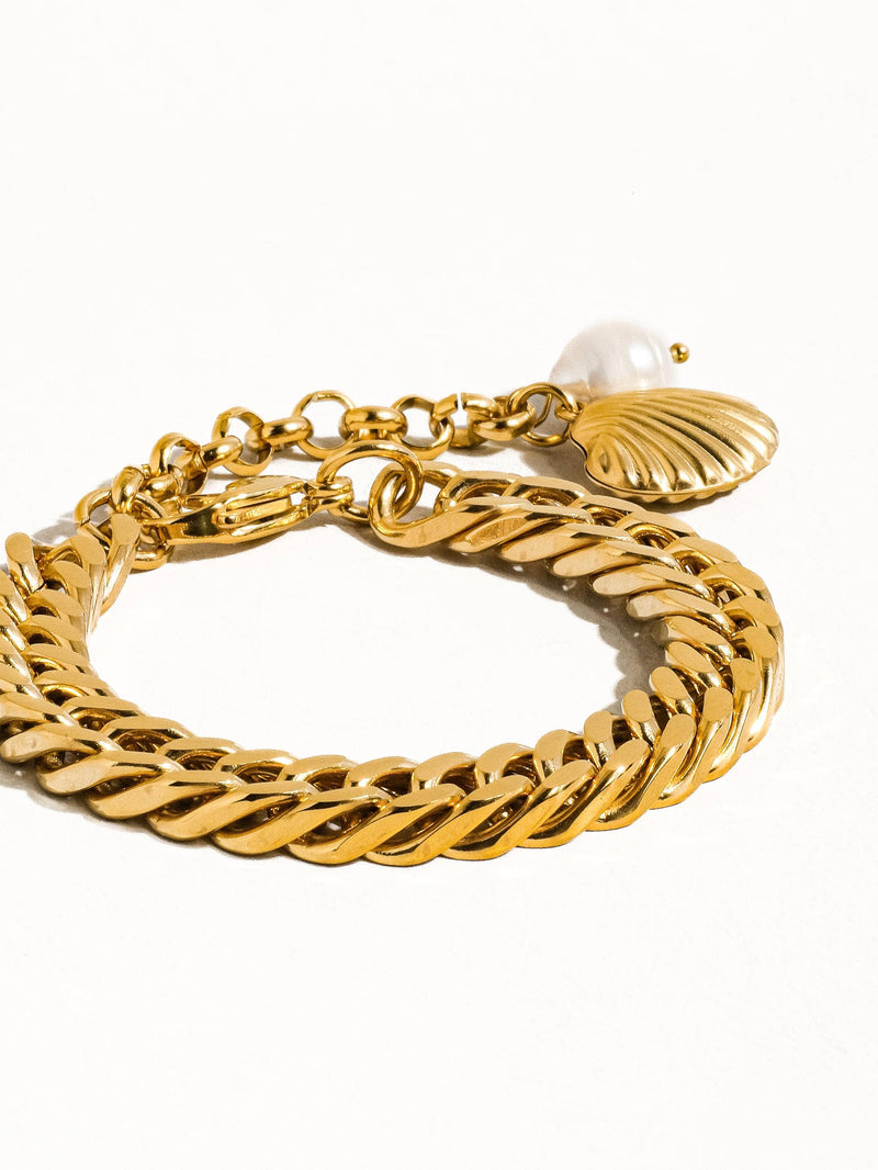 Tossa|  Gold Non-Tarnish Shell Pearl Chain Bracelet