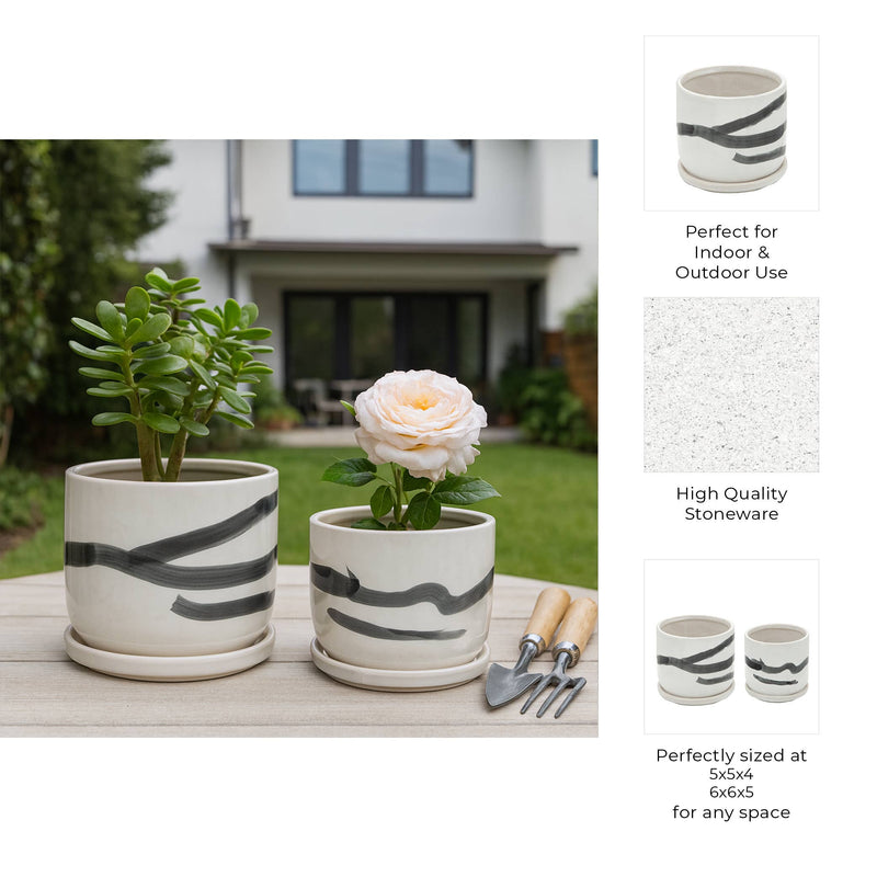 Ceramic Streak Saucer Planters | 5in - 6in