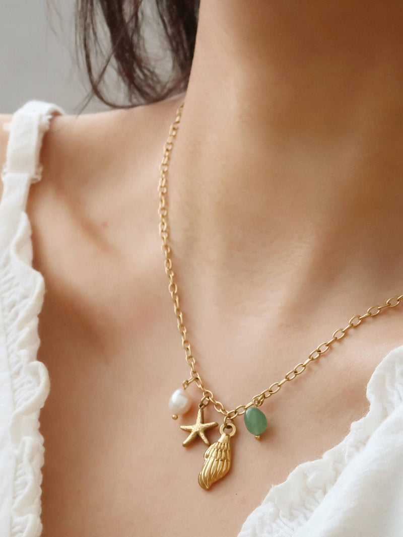 Bonbon|  Pearl and Shell Charm Necklace . Non-Tarnish