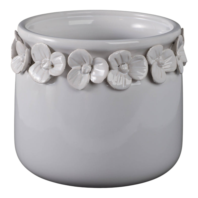 Ceramic Round Floral Applique Planter | 6 in.