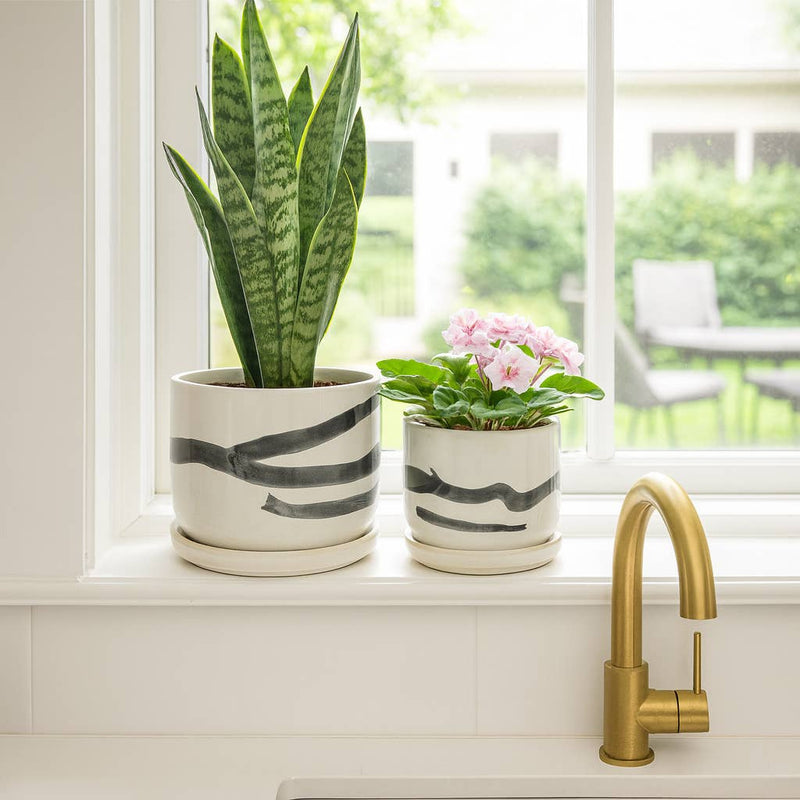 Ceramic Streak Saucer Planters | 5in - 6in