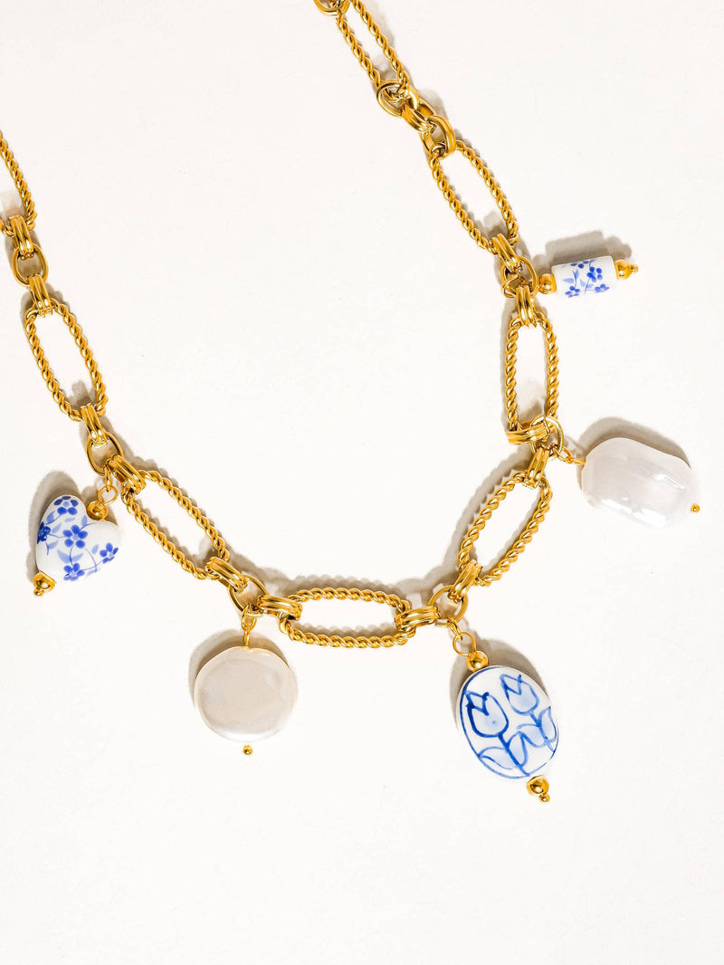 Riela Yun |  Ceramic Floral Chain. Gold Non-Tarnish