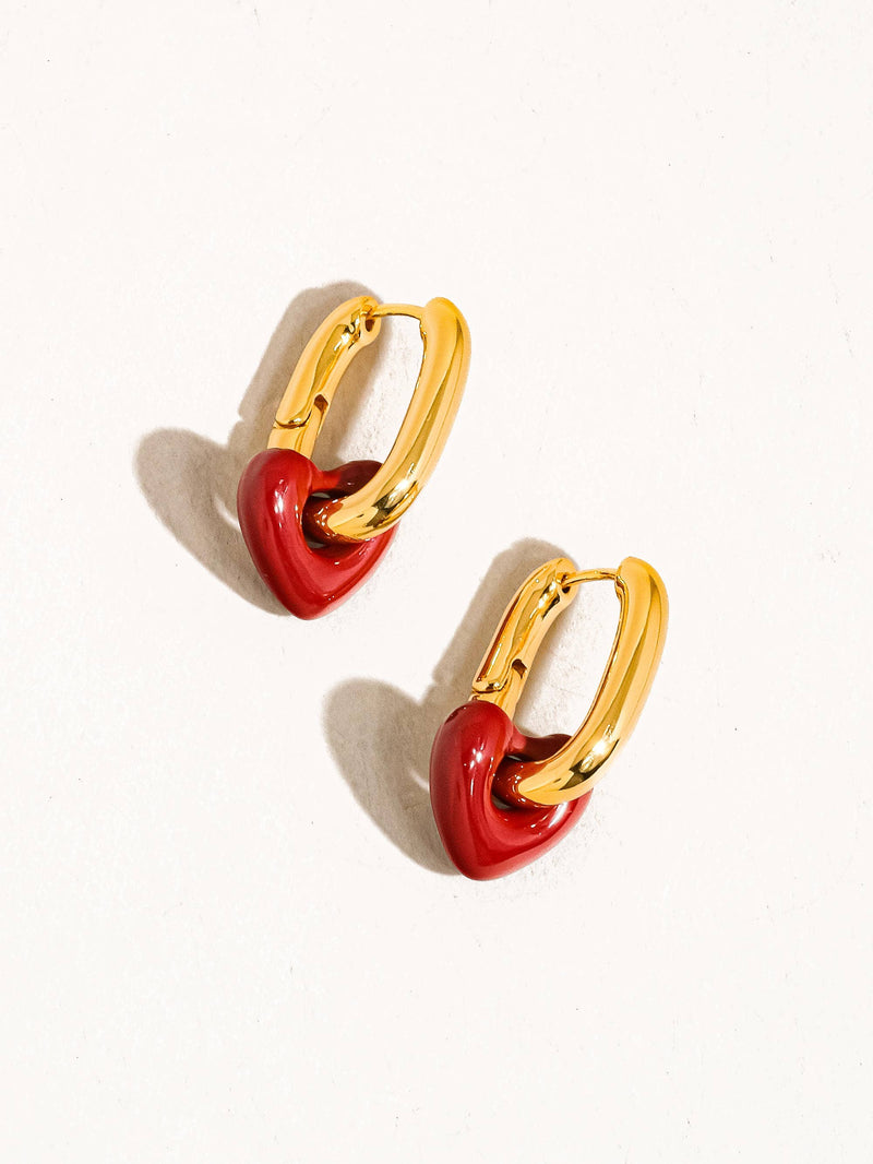 Lilou | Gold Red Heart Chain Earring