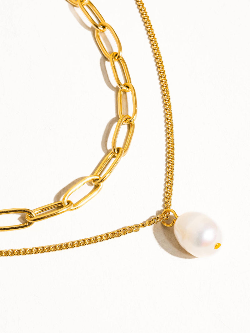 Percy| Chain Pearl Necklace .  Non-Tarnish
