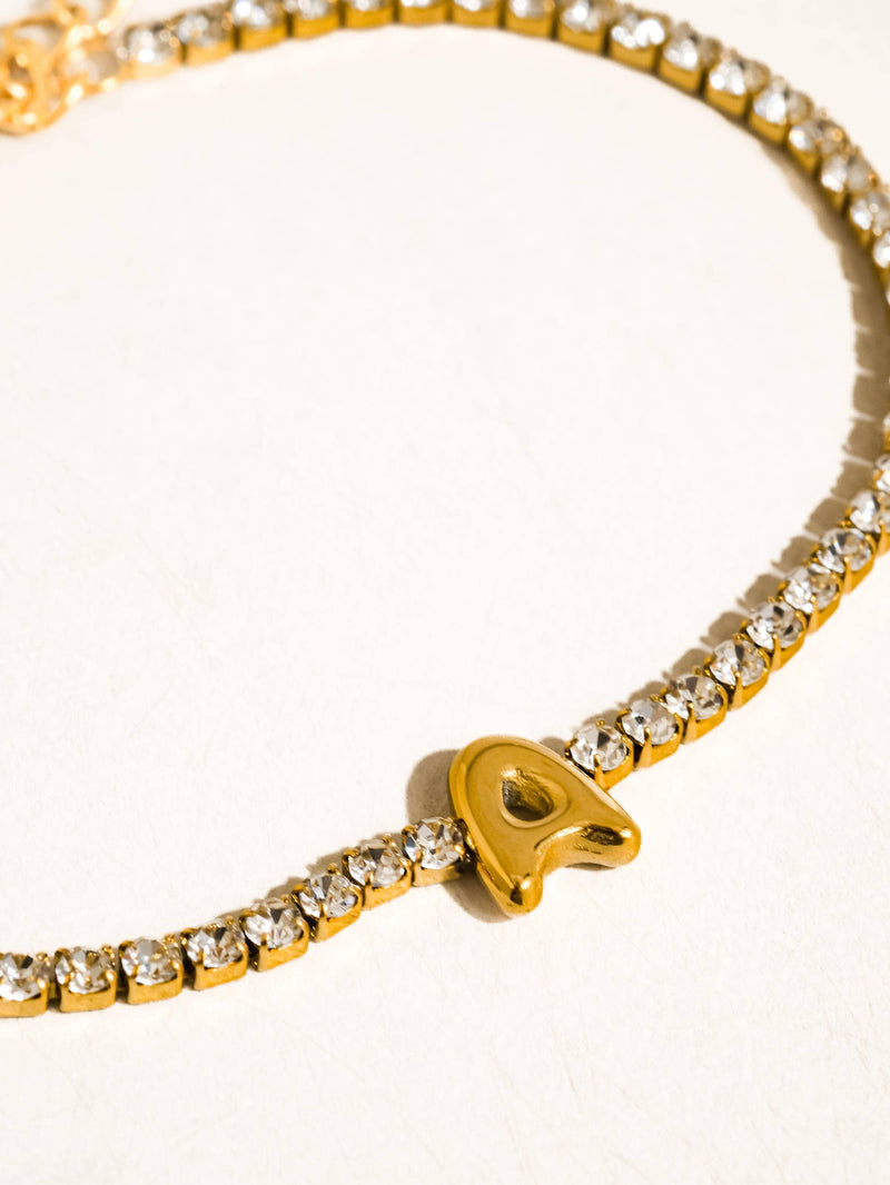 Chaplin | Gold Non-Tarnish Rhinestone Letter Bracelet