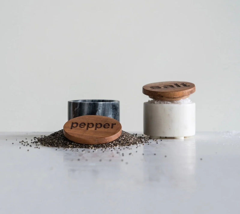 Salt and Pepper Container with Wood Lid Sets