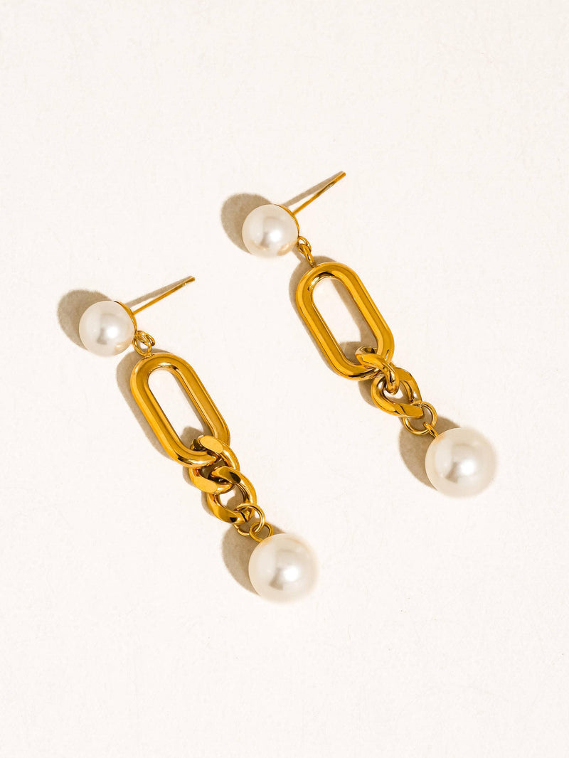 Lyrisme | Gold Non-Tarnish Pearl Drop Chain Earrings
