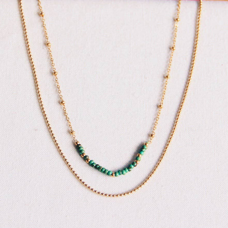 Fine double chain with miyuki - mixed green