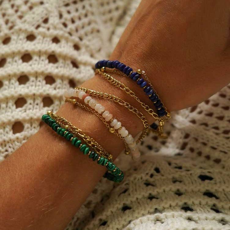Malia| 3-Row . Natural Stone Pink Aventurine