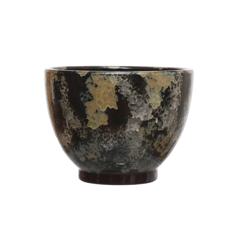 Hand-Painted Stoneware Planter, Reactive Glaze (Holds 10" Pot)