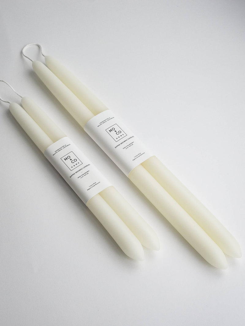 Natural White | Dipped Beeswax Taper Candles | All Natural