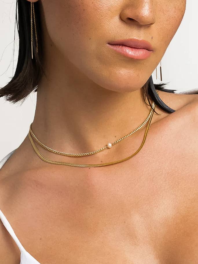Owen|  Pearl Chain Necklace . Non-Tarnish