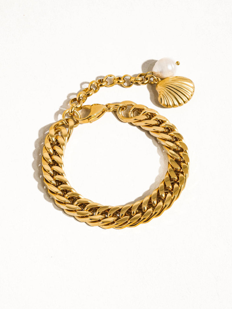 Tossa|  Gold Non-Tarnish Shell Pearl Chain Bracelet