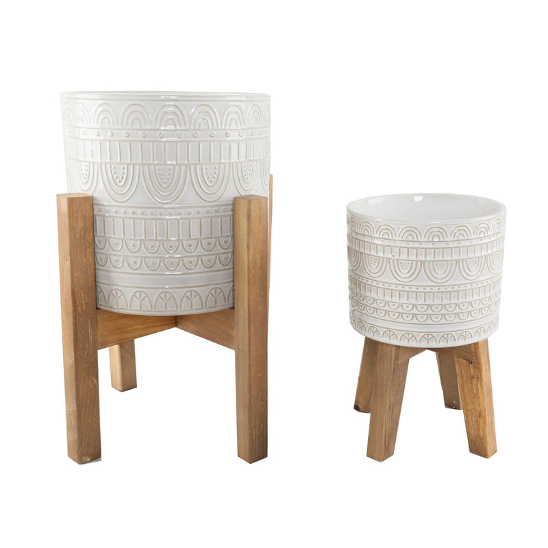 Planter |  Ceramic with Wood Stand