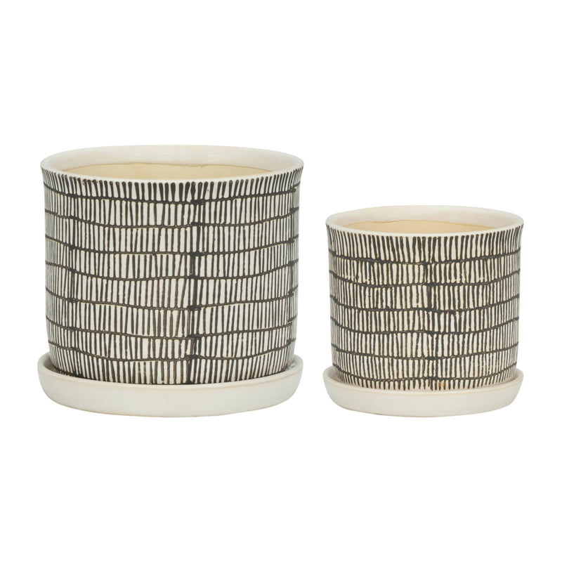 Ceramic Line Saucer Planter Pot| 6in - 7.5in